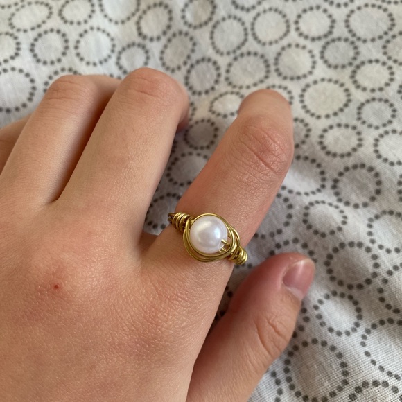 Gold Pearl Wire Wrapped Ring - Picture 3 of 3